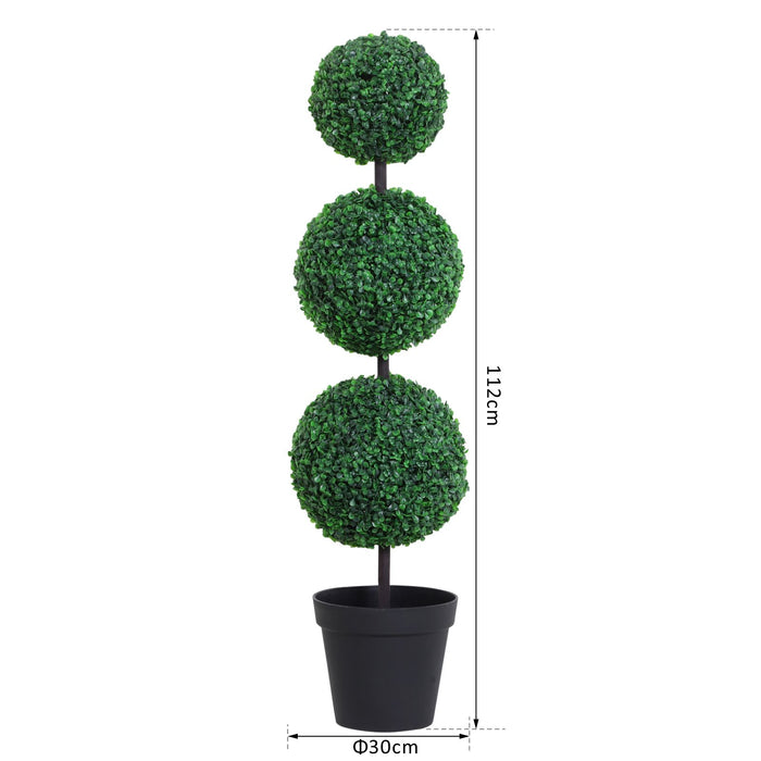 Artificial Boxwood Ball Topiary Trees (Set of 2) - 112cm Potted Faux Greenery for Home and Garden - Elegant Decoration for Outdoor and Indoor Spaces