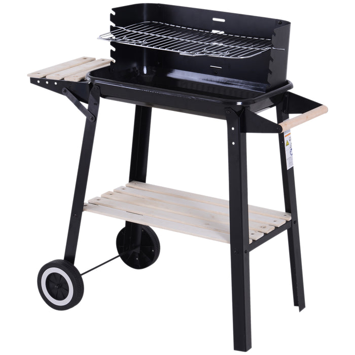 Charcoal BBQ Grill Trolley with Smoker - Outdoor Patio Garden Barbecue with Side Trays and Storage Shelf - Ideal for Grill Enthusiasts and Outdoor Heating