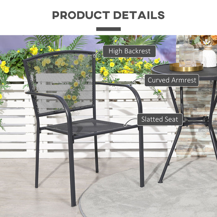 Metal Garden Dining Chair Duo - Set of 2 Stackable Patio Seating, Weather-Resistant Outdoor Chairs - Ideal for Porch, Park, and Lawn Gatherings in Grey