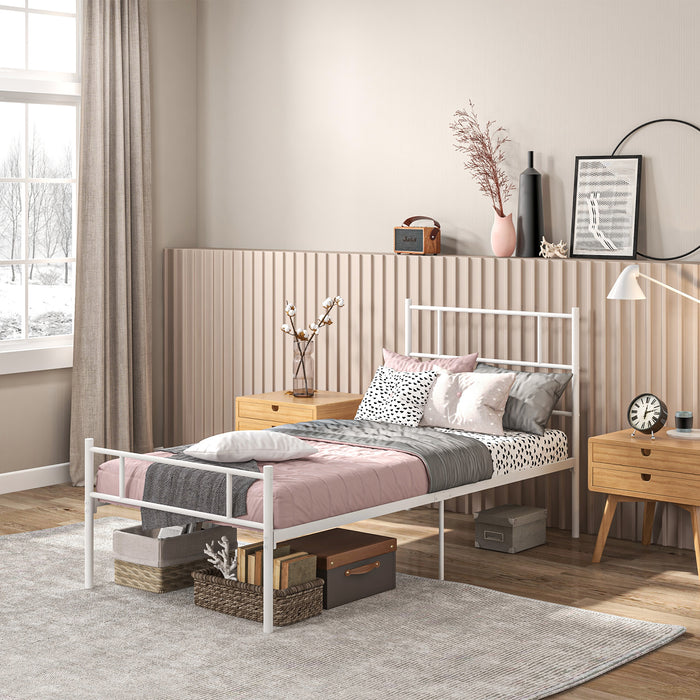 Metal Single Bed Frame with Headboard & Footboard - Robust Metal Slat Support System, Ample Storage with 31cm Clearance - Ideal for Compact Rooms & Maximizing Space