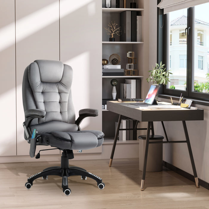 Ergonomic Heated Office Chair with Six-Point Massage Function - Plush Velvet Reclining Swivel Chair with 360-Degree Wheels, Grey - Ultimate Comfort for Home or Office Use