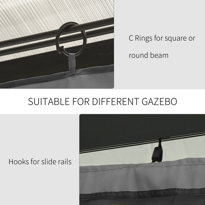 Universal 3x3m Gazebo Sidewall Set with 4 Panels - Includes Hooks and C-Rings, Perfect for Pergolas and Cabanas - Light Grey, Outdoor Privacy and Shelter Solution