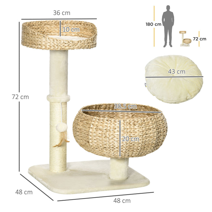 Cat Climbing Tower with Activity Center - 72cm Beige Kitty Play Structure with 2 Plush Beds & Ball Toy, Sisal Scratching Post - Ideal for Playful Cats and Kittens