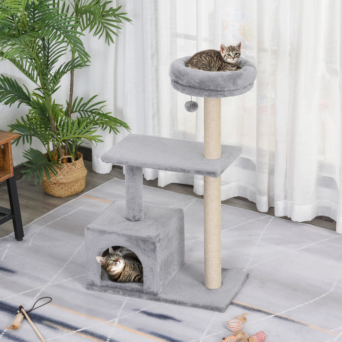 Cat Scratching Tree with 3-Tier Sisal Rope - Sturdy Grey Design for Indoor Cats - Ideal for Claw Management and Play