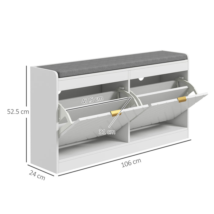 Shoe Bench Storage Organizer with Padded Seat - Upholstered Entryway Bench, 2 Flip Drawers & Ventilation for 8 Pairs - Perfect for Organizing & Seating in Hallways and Rooms