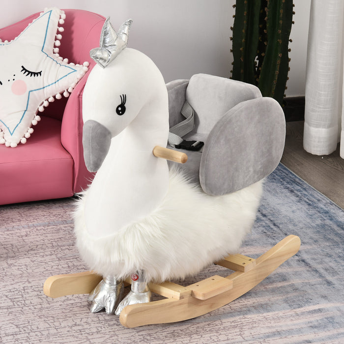 Plush Swan-Shaped Rocking Animal for Kids - Toddler Ride-On Toy with Realistic Sounds - Ideal for Ages 18-36 Months