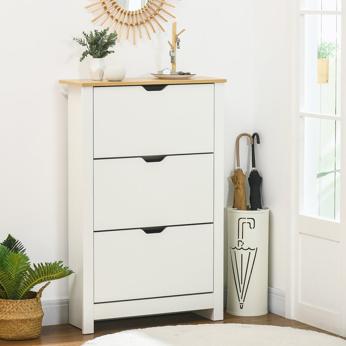 Slim Shoe Storage Cabinet - 3 Flip Drawers and Adjustable Shelves, Up to 18 Pairs - Space-Saving Organizer for Hallways, White