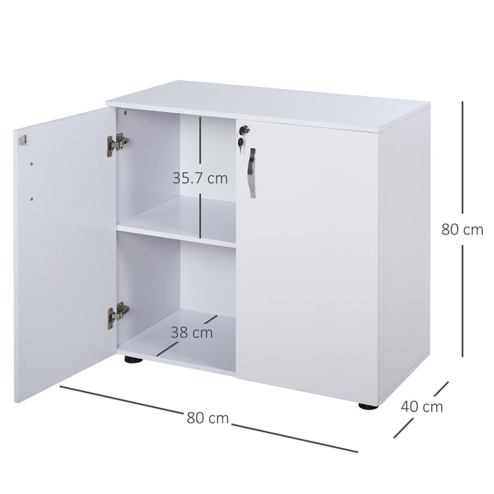 2-Tier Locking Cabinet with Feet - Office Storage & File Organizer, Melamine Coating, Aluminum Handles - Secure Document Management with 2 Keys, Elegant White Design