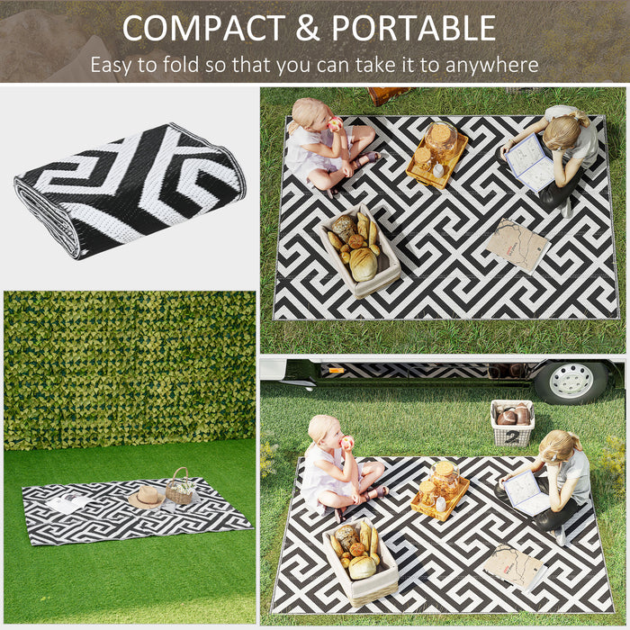 Outdoor Patio Rug - 121 x 182 cm Reversible Black & White Mat, Plastic Straw, Portable & Easy Clean - Ideal for RV Camping, Garden Deck Picnic, and Indoor Use