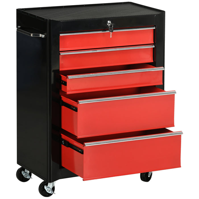 Heavy-Duty 5-Drawer Tool Chest - Portable Lockable Steel Storage Cabinet with Wheels & Handle - Ideal for Garage and Workshop Organization