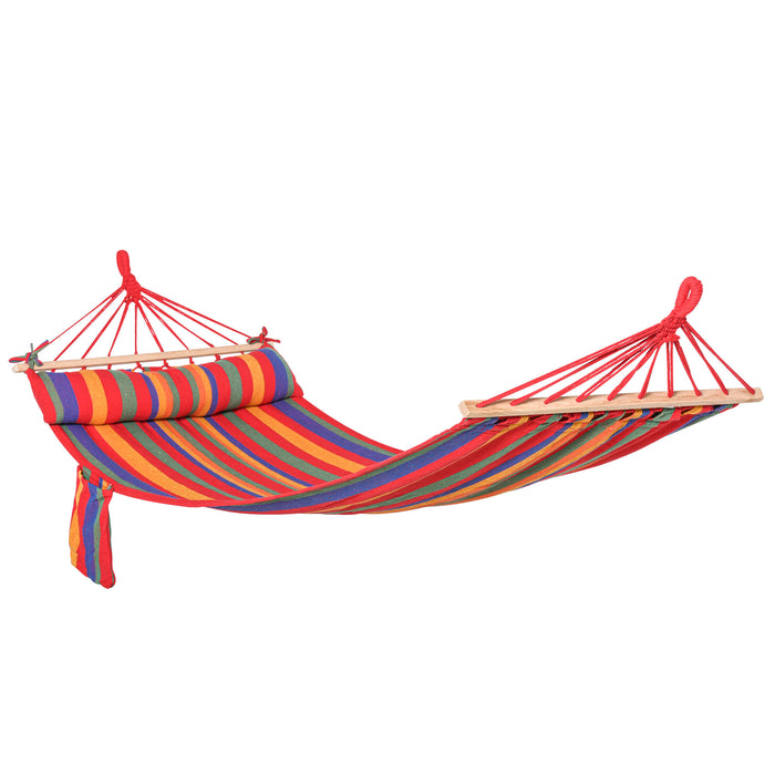 Deluxe Cotton Hammock with Headrest and Side Pocket - Soft, Portable Swing for Relaxing and Sleeping - Ideal for Beach, Yard, Bedroom, Patio, Porch, 270 x 80 cm