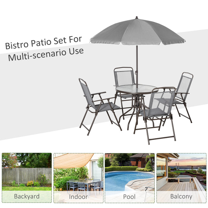 6 Piece Patio Dining Set - Umbrella, Folding Chairs & Tempered Glass Table - Ideal for Garden, Backyard, Poolside Lounging