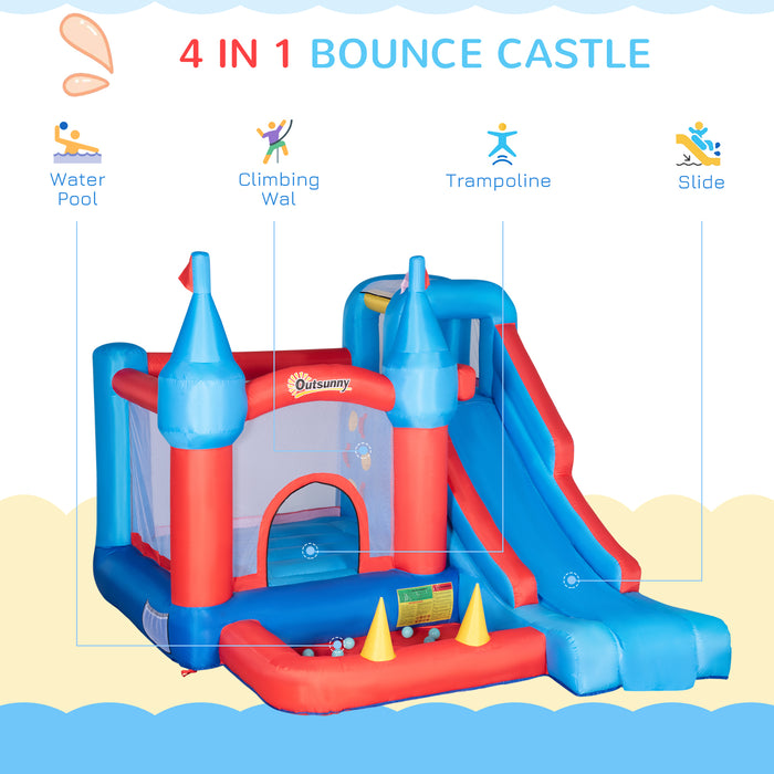 5 in 1 Kids Bounce Castle - Large Inflatable Playhouse with Trampoline, Slide, Water Pool, Climbing Wall - Includes 450W Inflator & Carry Bag for Children Ages 3-8