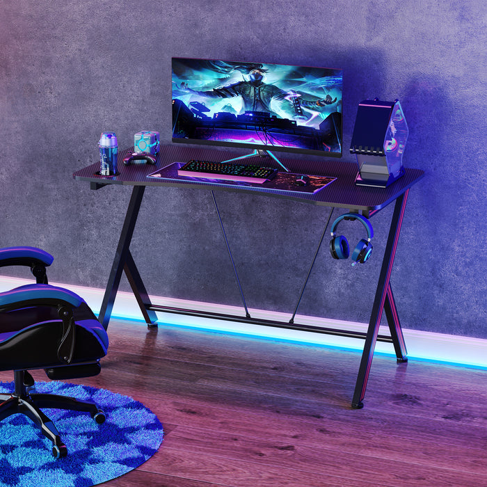 Gaming Desk with Cup Holder and Headphone Hook - 120cm Ergonomic PC Workstation for Home Office - Ideal for Gamers and Streamers