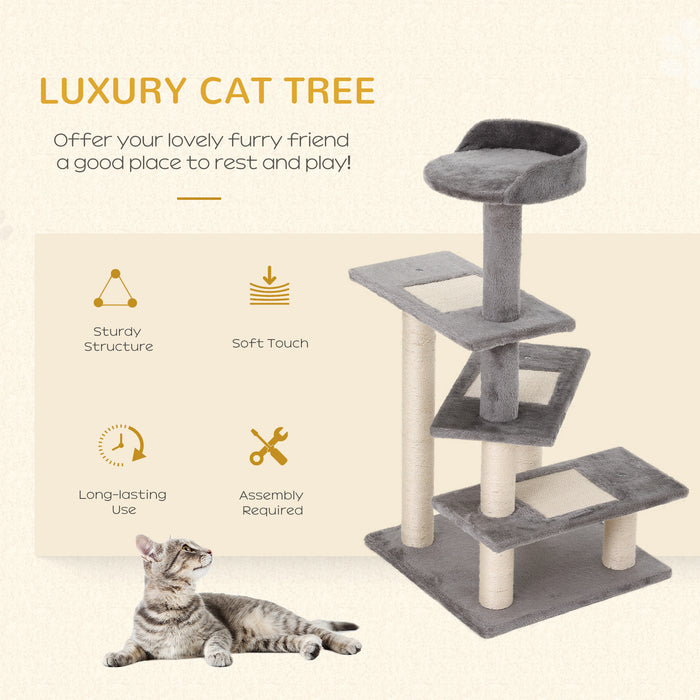 Cat Tower with Sisal Scratching Posts - Kitten-Friendly Climbing & Scratching Activity Centre in Grey - Ideal for Play and Exercise for Cats