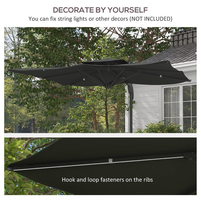 Cantilever Garden Parasol 3m with Hydraulic Lift - Dual Vented, 8-Rib Structure, Includes Cross Base - Ideal for Outdoor Shade and UV Protection