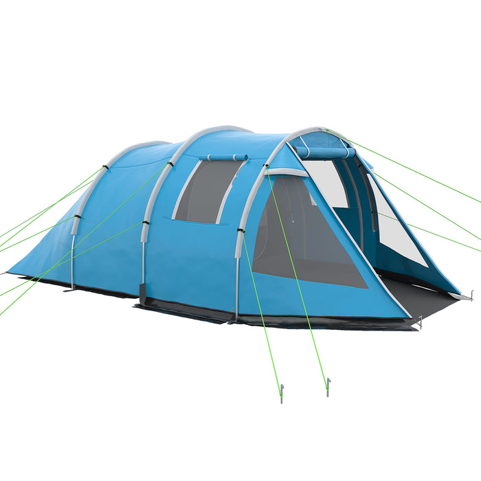 Two-Room Tunnel Tent for 3-4 People - Camping Shelter with Windows and Protective Covers - Ideal for Fishing, Hiking, Sports Events, and Festivals