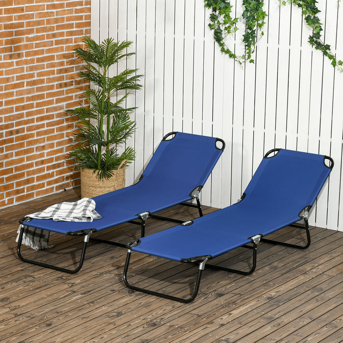 Outdoor Reclining Loungers Set of 2 - Steel Frame Sunbeds with Breathable Mesh & Adjustable Back - Ideal for Patio, Beach Relaxation