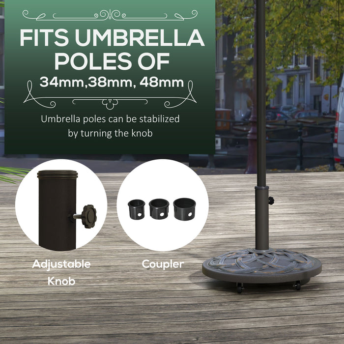 Heavy-Duty 27kg Concrete Parasol Base with Wheels - Decorative Bronze-Toned Umbrella Stand for Stability - Ideal for Outdoor Patio Use and Windy Conditions