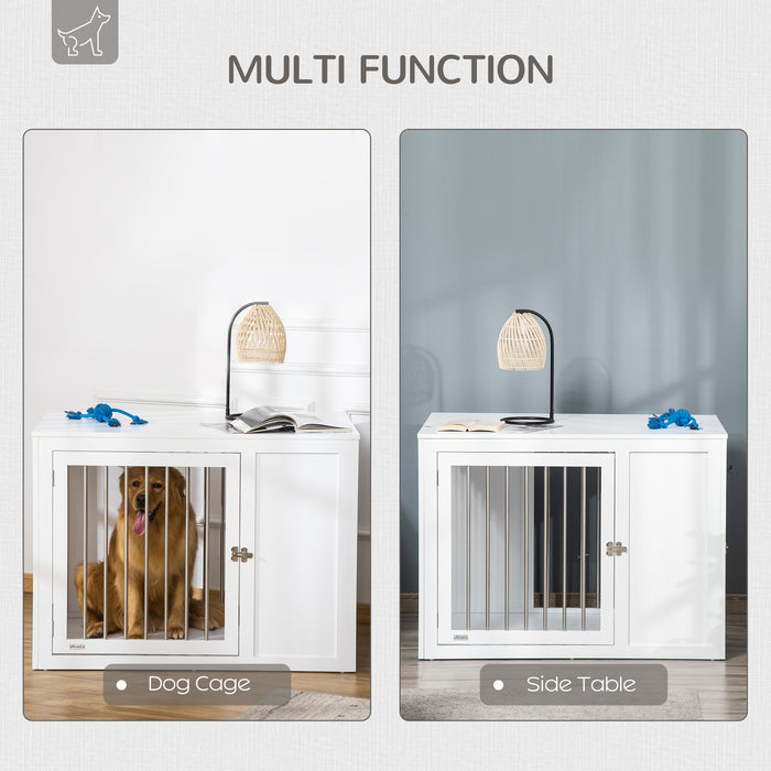 Indoor Wooden Dog Crate Furniture - Stylish End Table Pet Kennel with Double Door Design and Secure Locks - Elegant Decor for Home, Suitable for Medium & Large Dogs, in White