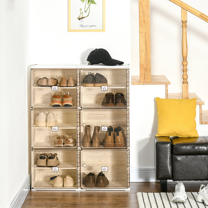 Folding Shoe Storage Cabinet with Magnetic Doors - 10-Compartment Organizer, Space for 20 Pairs - Ideal for Hallway Clutter Reduction, White & Brown Design