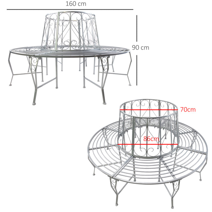 Metal Circular Garden Bench - 160cm Diameter, 90cm Height, Outdoor Tree Seating, Silver Finish - Ideal for Landscaping and Relaxation Spaces