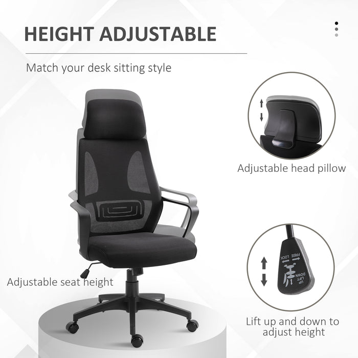 Ergonomic Mesh Office Chair with Wheels - High Back and Adjustable Height for Comfort - Ideal for Home Office Use