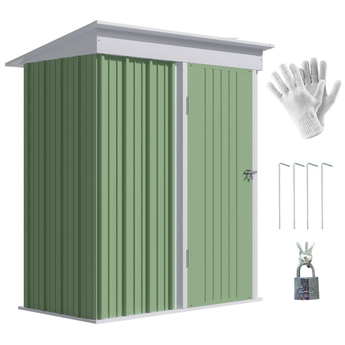 Garden Storage Shed 5x3x6ft - Metal Lean-to Roof with Shelf, Lockable Door, Bonus Gloves - Ideal for Tools & Motorbike Protection