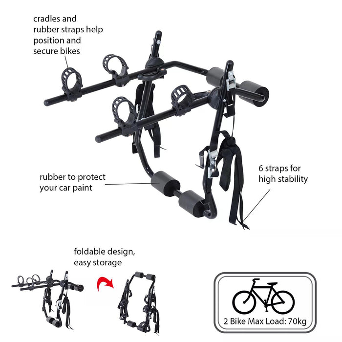 Bike Rack Carrier for 2 Bicycles - Durable Black Metal Construction - Ideal for Vehicle Transport Solutions