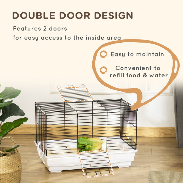 Indoor Bunny & Guinea Pig Hutch with Wooden Flooring - Easy-Clean Removable Tray Small Pet Enclosure - 61.5 x 38 x 40 cm Ideal for Small Animals