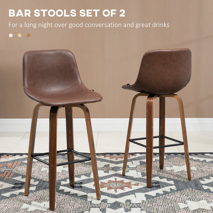 Breakfast Bar Chairs Set of 2 - PU Leather Upholstered Stools with Backs, Wooden Legs, Fits 89-99cm Tables - Ideal for Kitchen and Dining Areas