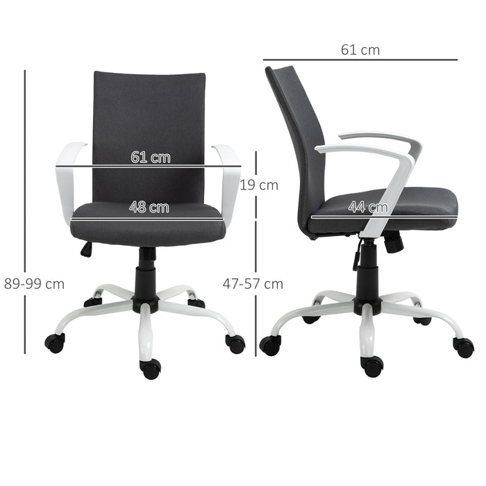 Ergonomic Linen Swivel Task Chair - Adjustable Height & Wheeled Computer Desk Chair with Arms, Dark Grey - Comfortable Home Office and Study Seating Solution