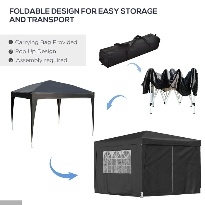 Pop-up Gazebo Marquee 3x3m - Water Resistant Black Event Shelter for Weddings & Parties - Includes Free Carry Bag for Easy Transport