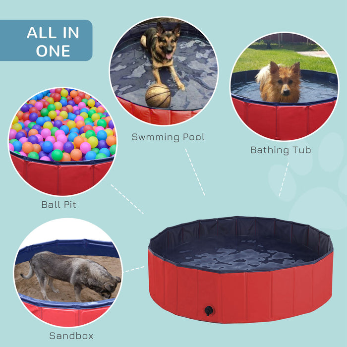 Foldable Dog Pool - 120cm Red Pet Swimming Basin - Ideal for Outdoor Cooling and Play