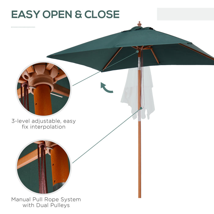 Outdoor Sunshade Market Parasol - 6-Rib Garden Umbrella with Wood and Bamboo Frame in Brown Green - Ideal Patio Accessory for UV Protection & Comfort