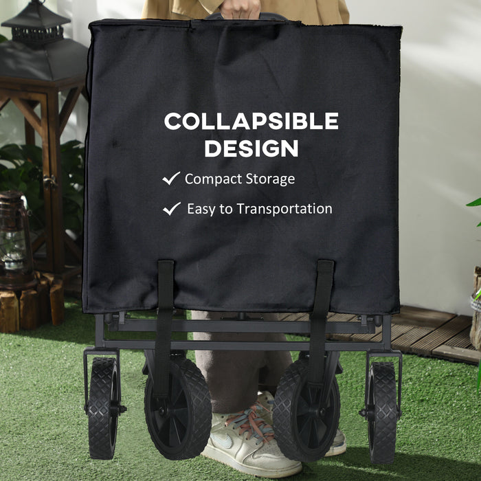 Heavy-Duty Folding Cargo Wagon Trolley with Telescopic Handle - Black - Ideal for Transporting Gear, Groceries, and Tools