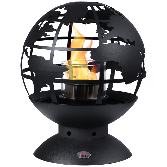 Globe Tabletop Bioethanol Fireplace - Portable Metal Design with Lid, 0.4L Tank, 1.5Hr Burning - Cozy Ambiance for Home & Outdoor Use