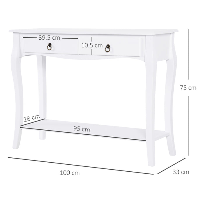 Modern Ivory White Console Table - Sofa Side Desk with Storage, Shelves & Drawers - Ideal for Living Room, Entryway & Bedroom Organization