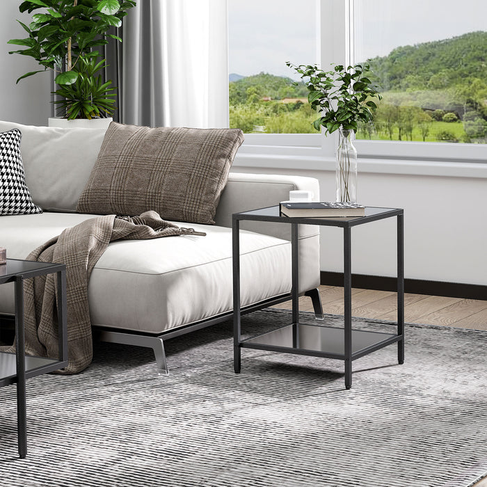 Tempered Glass Top Side Table - Classic 2-Tier End Table with Steel Frame - Elegant Storage Solution for Living Room