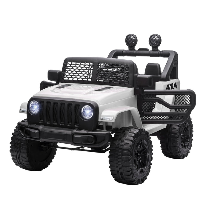 12V 2-Motor Electric Kids Ride-On Truck - Off-Road Toy Car with Parental Remote, Horn, & Lights - Ideal for Ages 3-6, White