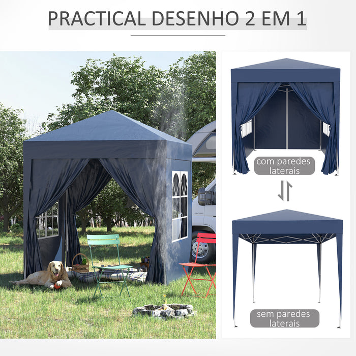 Deluxe 2x2m Pop-Up Garden Gazebo - Marquee Party Tent with Removable Walls and Windows, Wedding Canopy - Includes Free Carrying Case, Outdoor Events & Celebrations Shelter, Blue