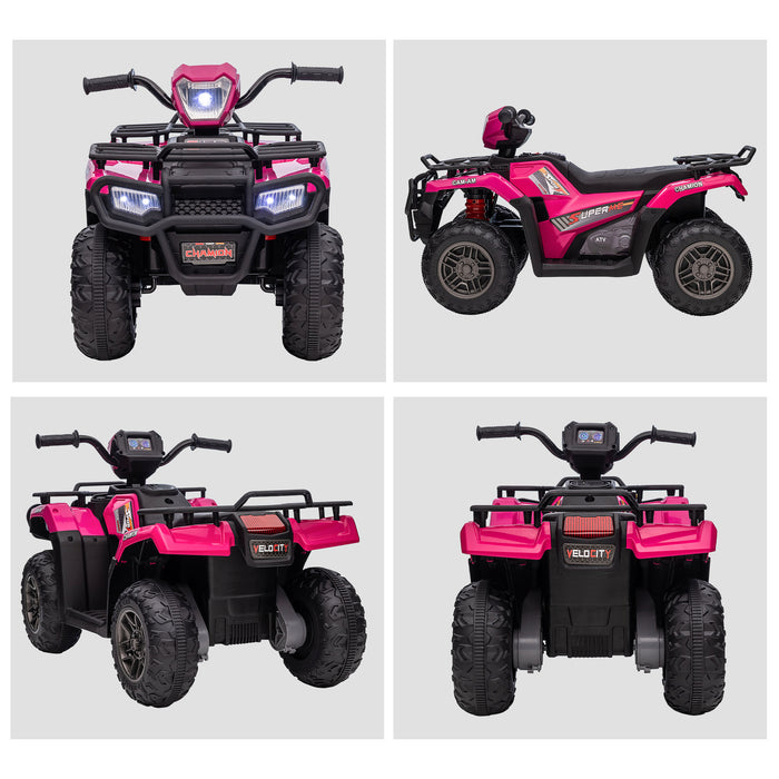 Kids Quad Bike ATVB12 - 12V Ride-On ATV with Music, Forward/Reverse Functions, LED Headlights - Perfect Outdoor Fun for Children Ages 3-5, Pink