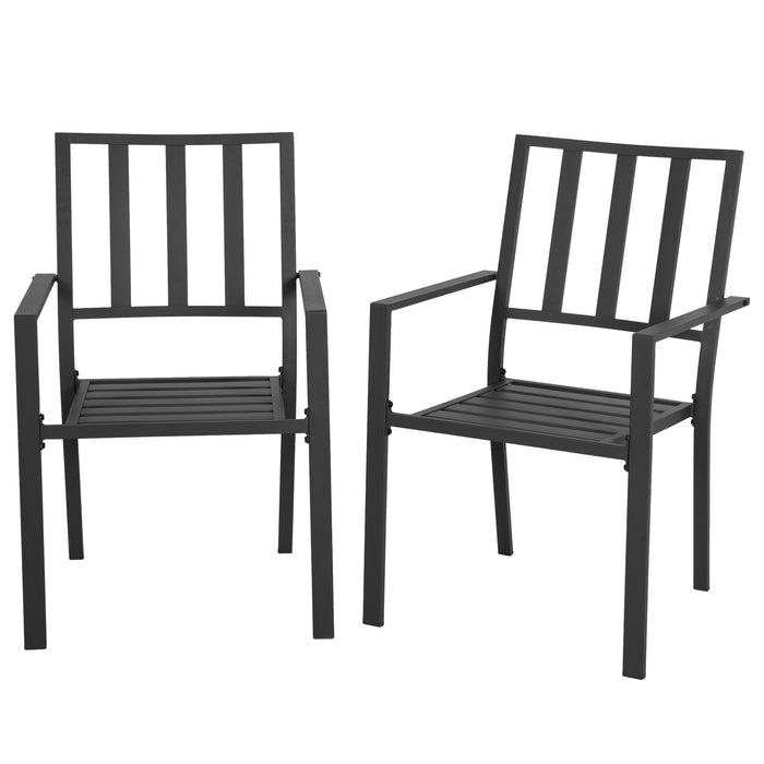 Metal Slatted Patio Dining Chairs - Contemporary Black Outdoor Seating - Perfect for Garden and Patio Entertaining