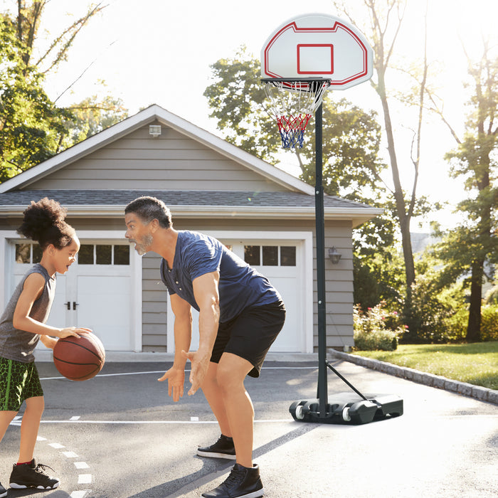 Portable Basketball Hoop System with Wheels - Adjustable Height, Weather-Resistant Net Stand in Black and White - Ideal for Outdoor Home Courts and Driveways