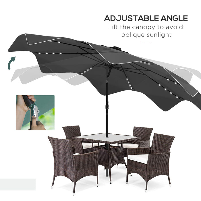 Outdoor Solar LED Patio Umbrella - Market Table Parasol with Tilt and Crank, 3x3m, Dark Grey - Ideal for Enhanced Evening Ambiance and Sun Protection