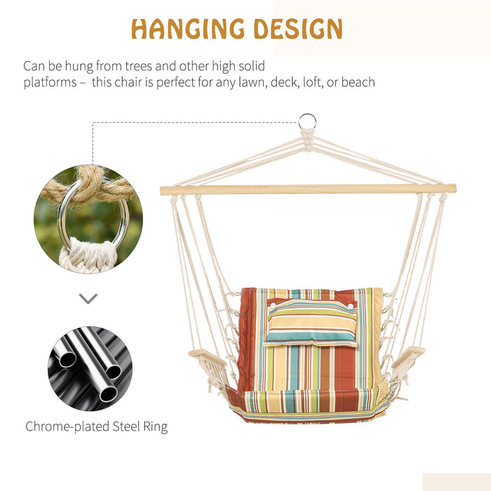 Thick Rope Woven Hanging Hammock Chair - Comfortable Swing Chair for Indoor/Outdoor Use, Safe Wide Seat - Ideal for Home, Patio, Yard, Garden Relaxation with Stylish Multi-Color Stripes