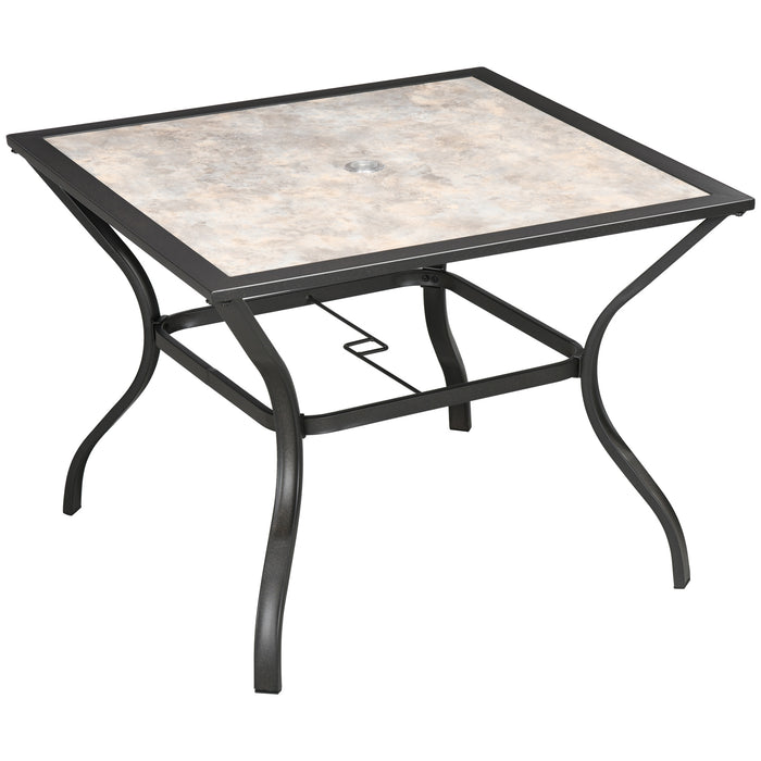 Outdoor Dining Square Table with Parasol Hole - Sturdy PC Board Tabletop, Seats 4 - Ideal for Patio & Backyard Gatherings, Grey Finish