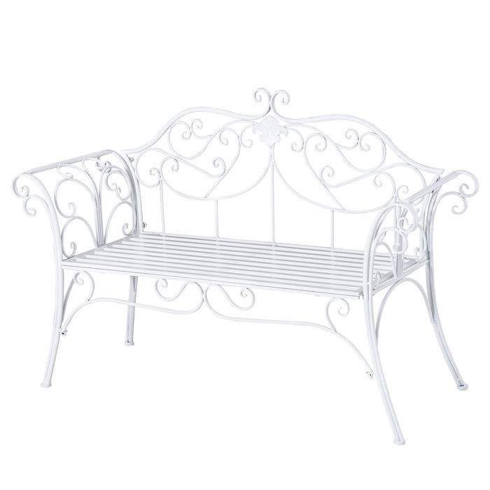 Garden Loveseat Bench - 2-Person Metal Patio Chair for Outdoor & Indoor Use - White Furnishing Ideal for Couples