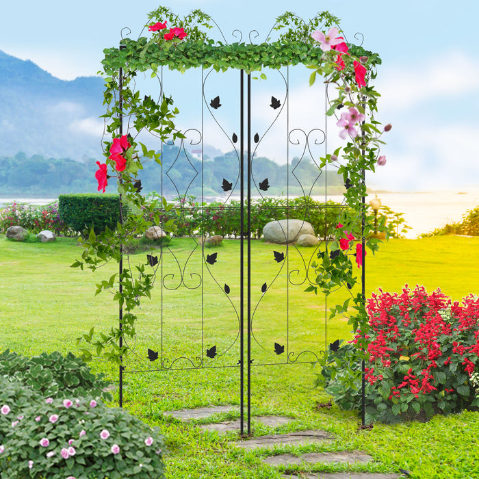 Garden Trellis Set - 2-Pack Metal Climbing Plant Support Frames with Leaf Design - Ideal for Vine Growth & Garden Decor