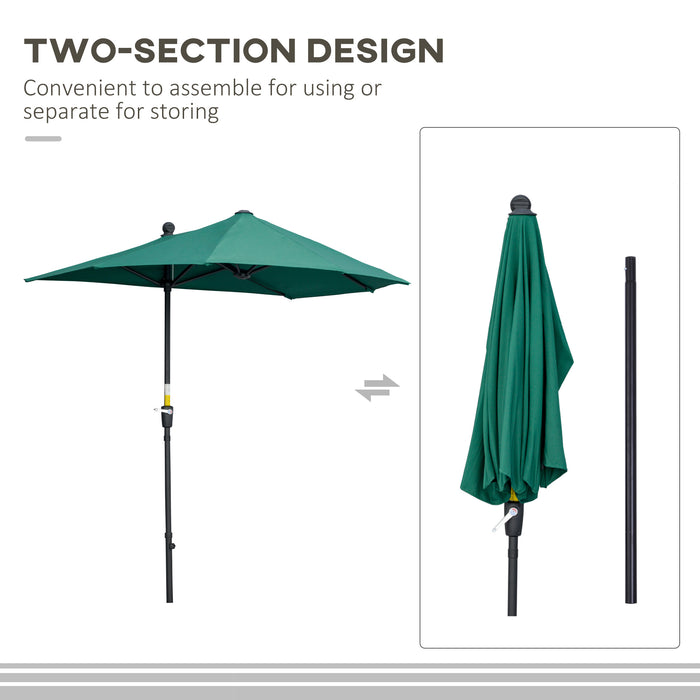 Half Parasol Market Umbrella 2m - Garden Balcony Sunshade with Crank Handle & Double-Sided Canopy - Includes Cross Base, Ideal for Small Spaces & Outdoor Shade